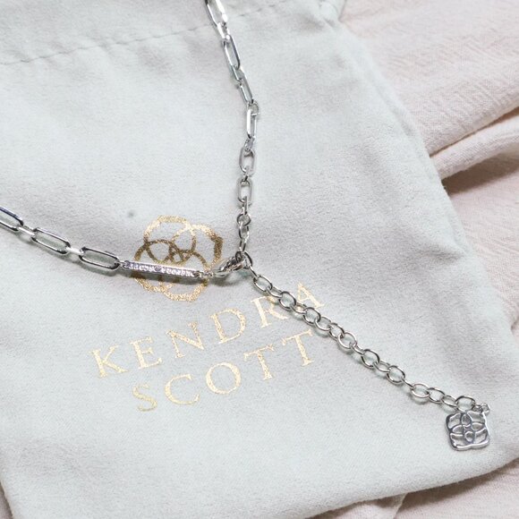 Kendra Scott Silver White CZ Crystal Chain Necklace Lindy Sparkle Glam - Picture 3 of 3